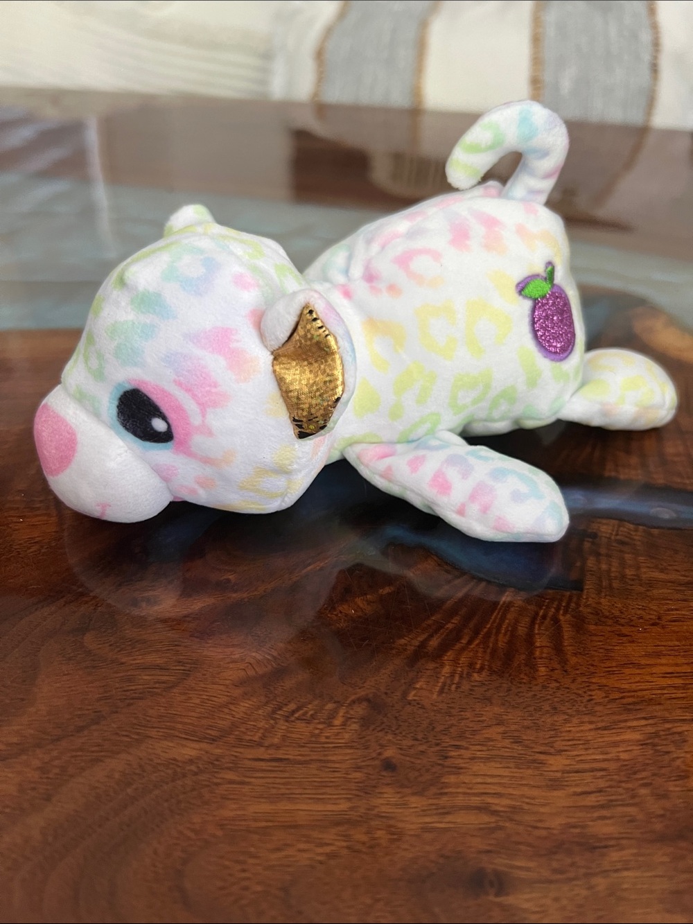 Ty Pastel Leopard Plush with Gold Inner Ears and Pink Accents